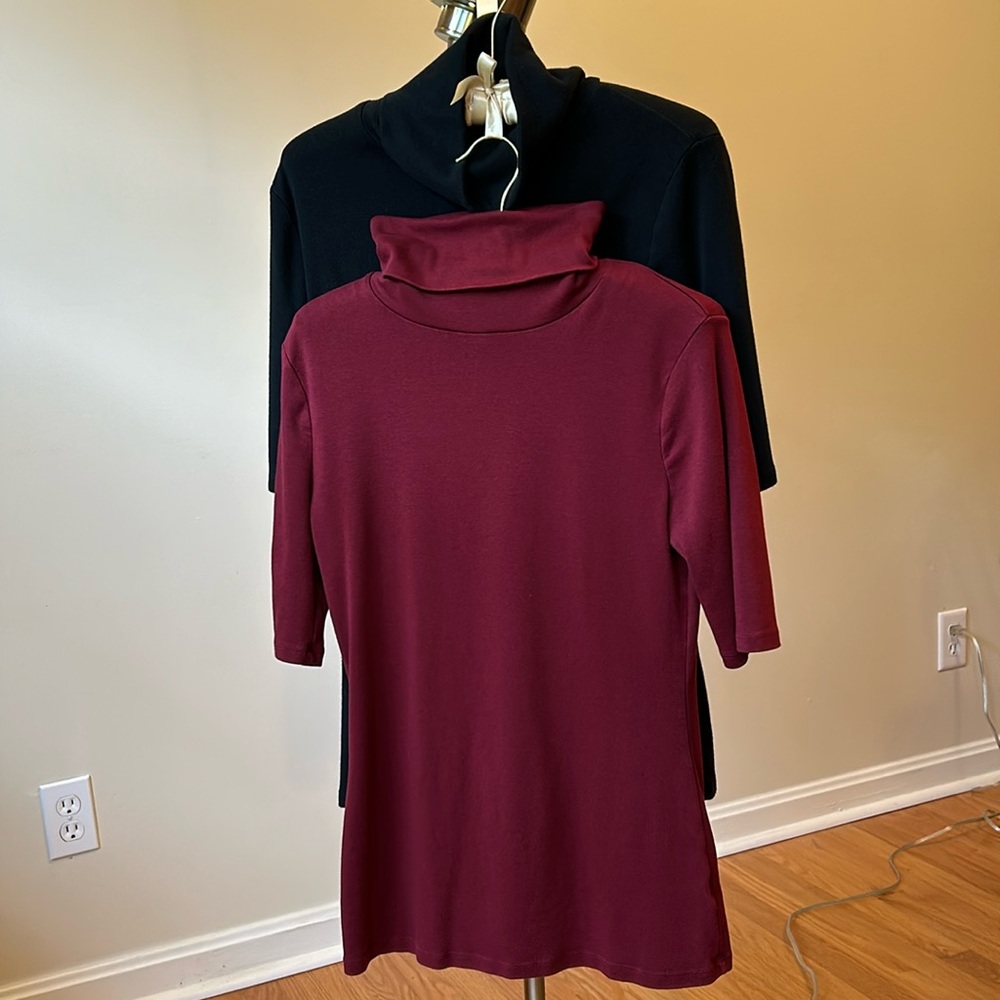 TWO Sz Large Mossimo Women’s Turtlenecks. 58% Cotton, 39% Modal, 3% Spandex